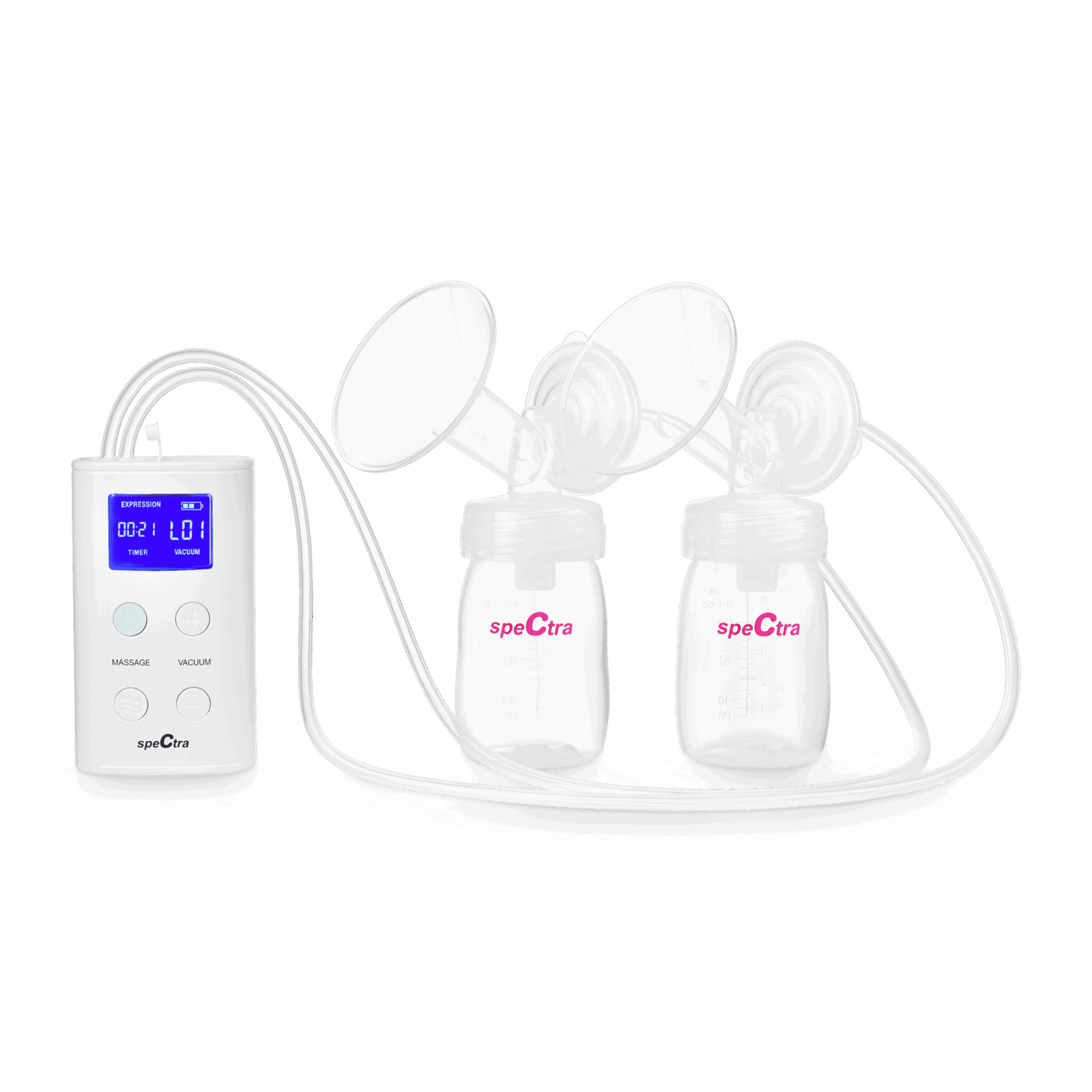 02_Spectra® 9 Plus Double Pumping Spectra S9 Plus breast pump with bottles connected zoomed in