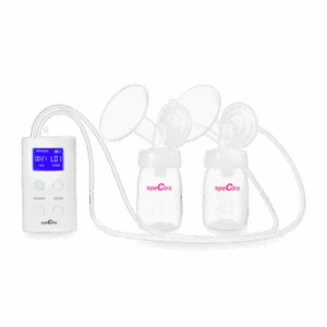 Spectra S9 Plus breast pump with bottles connected zoomed in