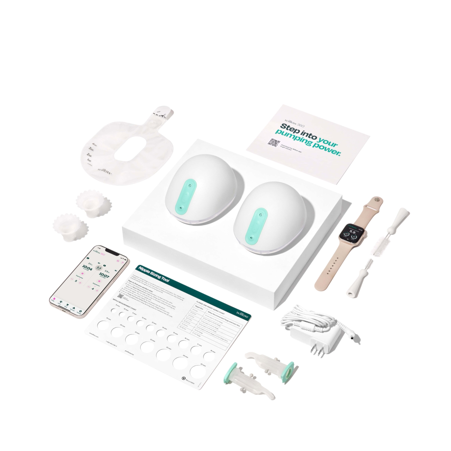 willow360_pump_carousel_08 1 Willow® 360 Leak-Proof Wearable Double Electric Breast Pump with supplies and parts