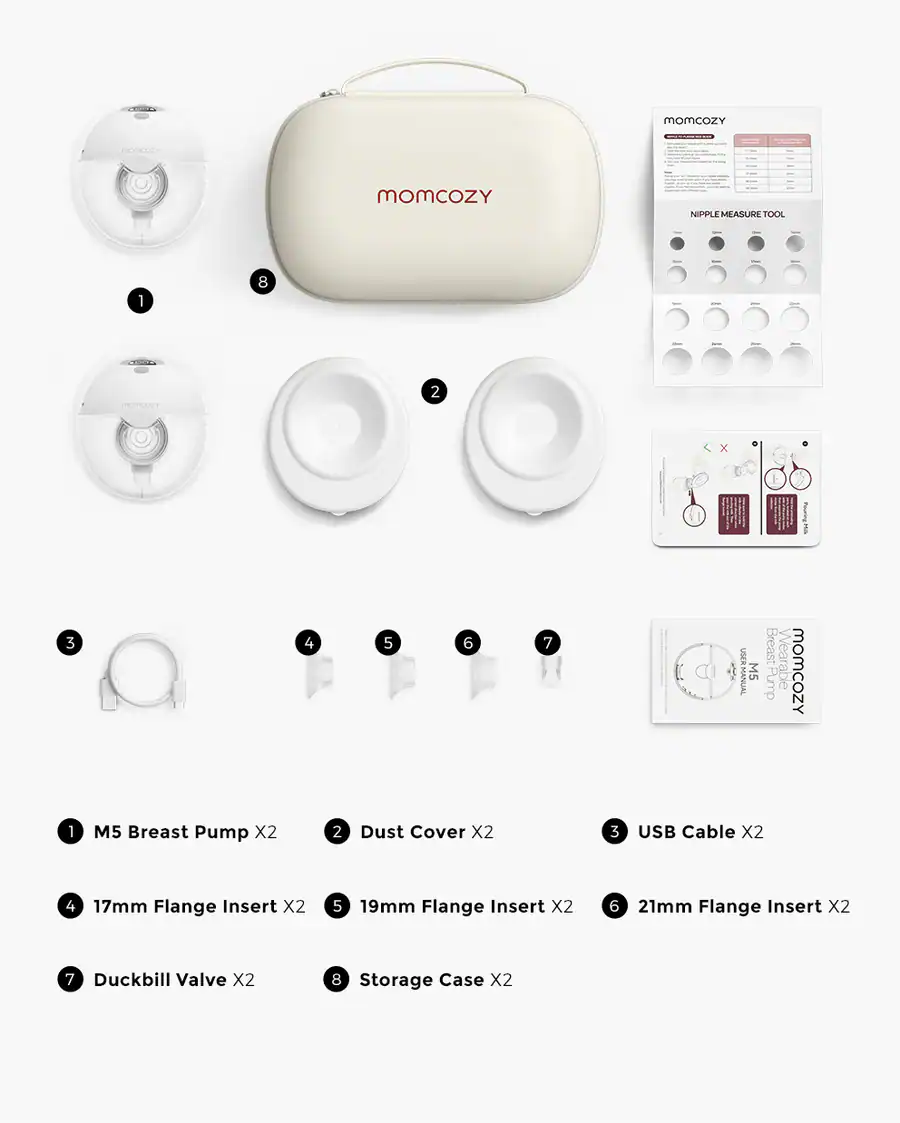1 Momcozy M5 wearable breast pump with supplies