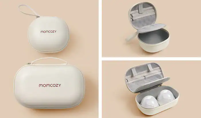 6 Momcozy M5 wearable breast pump with case open and closed