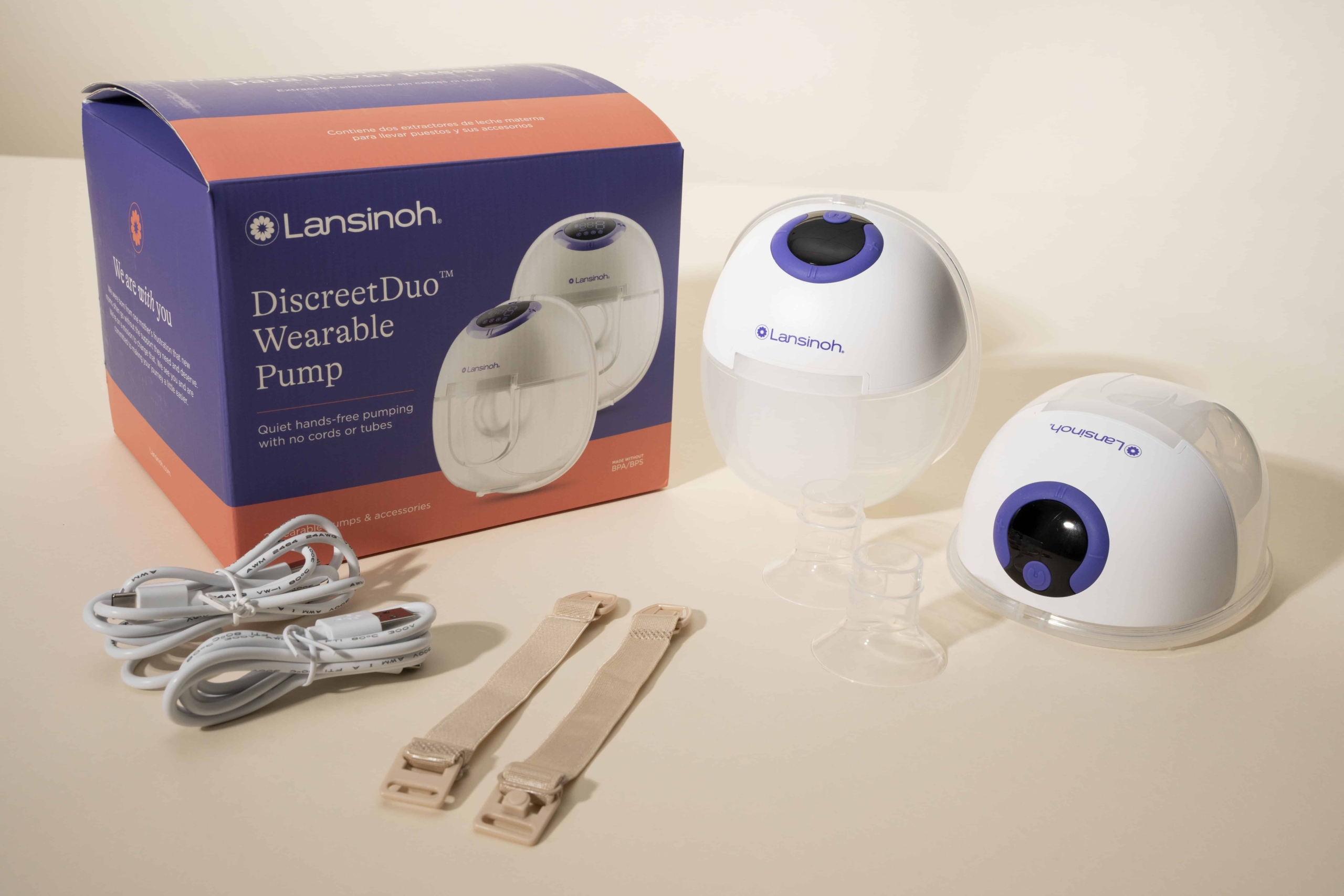 Lansinoh DiscreetDuo wearable breast pump and retail box