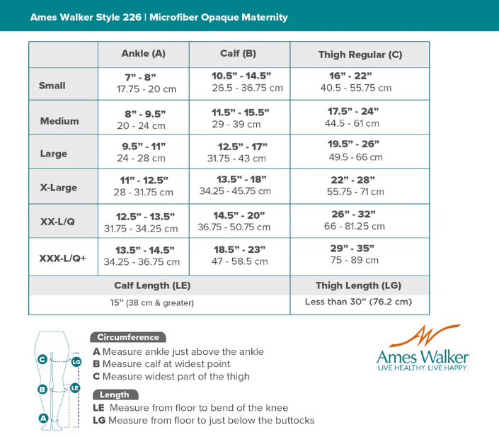 AW Maternity Pantyhose Size Chart